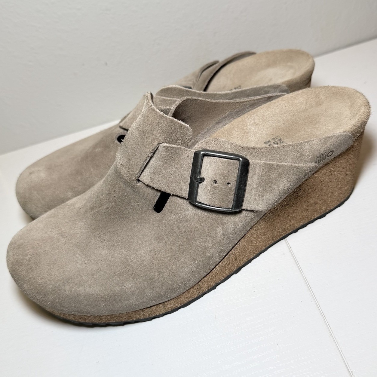 Papillio By Birkenstock Fanny Wedge Clog In Warm Sand Suede Size 41 Us 10